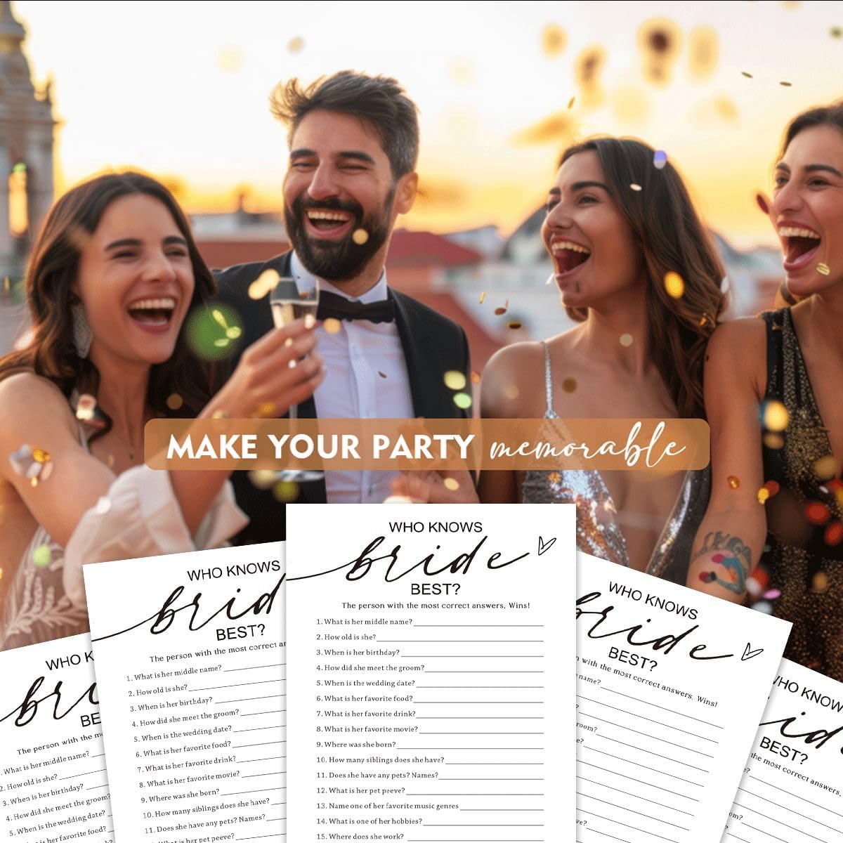 Who Knows The Bride Best Shower Game | 25 Ready-to-Play Minimalist White Quiz Cards | Fun Icebreaker for Bridal & Engagement Parties, Interactive Guest Activity - A03