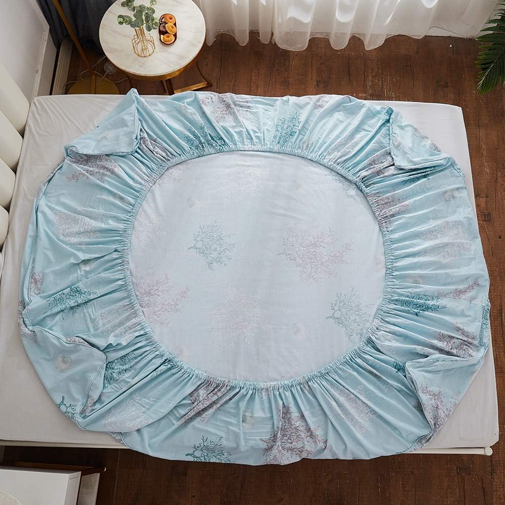 Brandream Coastal Beach Bedding Set Queen Size Sheets Cotton Set Luxury Bed Sheet Set Deep Pocket 18 Inch Soft Breathable Sheets 4-Piece