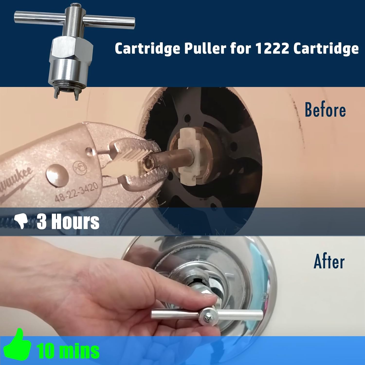 Shower Cartridge for 1222 & 1222B, with Puller and Retainer Clip, Bath Valve Replacement Tub Shower Parts Repair Kit, One Handle Bathtub Faucet Rebuild Kit with Removal Tool