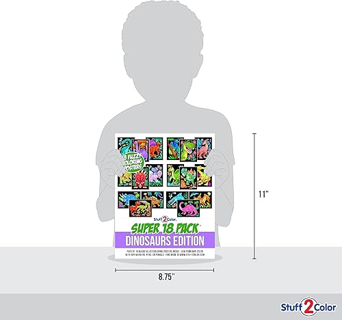 Miniatura 8 de Paquete de 18 pósteres de terciopelo mullido para colorear (edición de dinosaurios), artes y manualidades para niños y niñas, ideal para después de