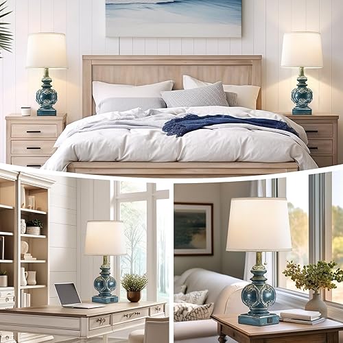 Miniatura 2 de Juego de 2 lámparas de mesa de granja de 20.75" para dormitorio, lámparas de mesita de noche rústicas con 2 puertos USB, lámpara de mesa lateral