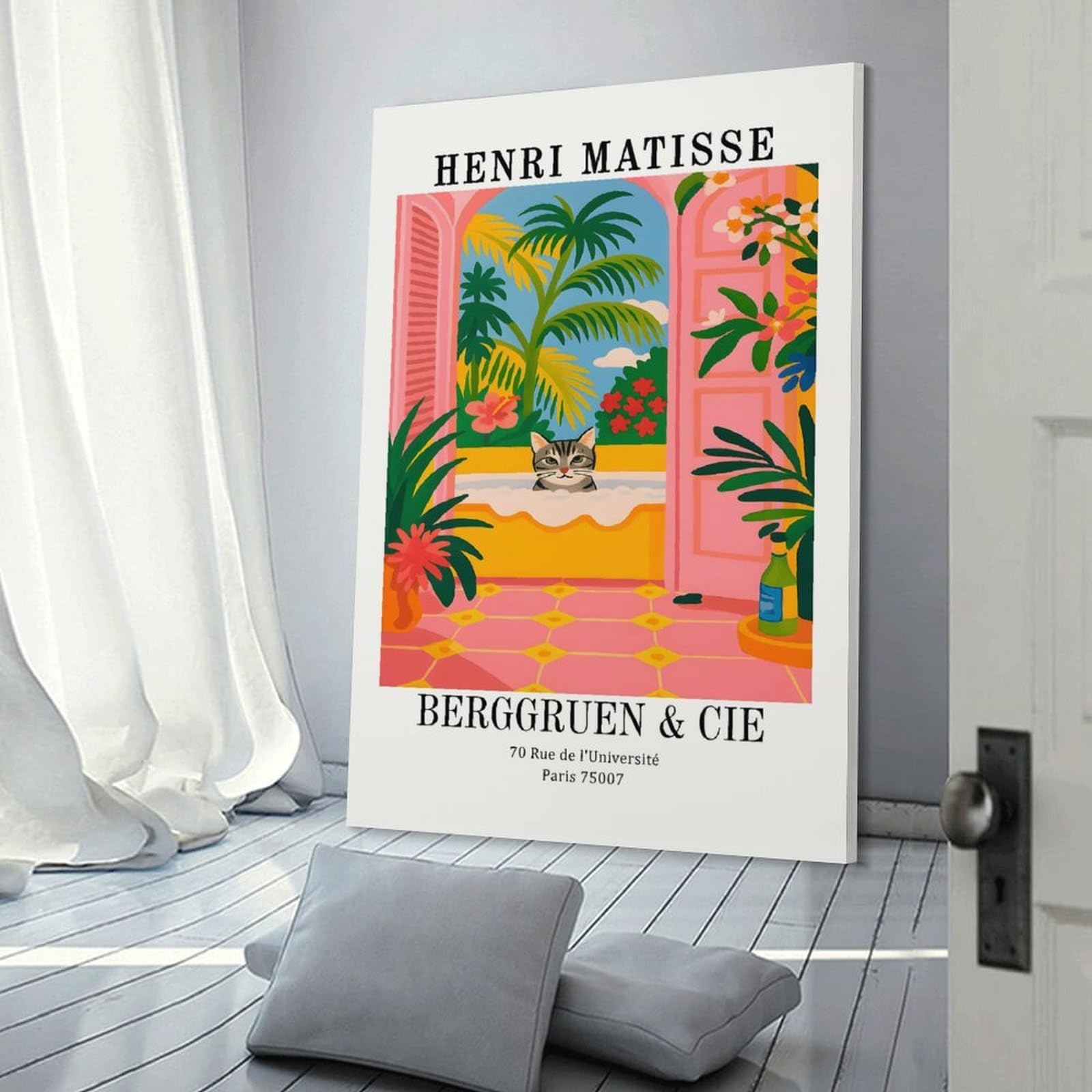 Junmoney Decorative Canvas Print Henri Matisse Cat in Bathtub Art, 20x30inch(50x75cm), for Living Room, Bedroom Or Home Office, Home Decor Gift with Stylish Appeal
