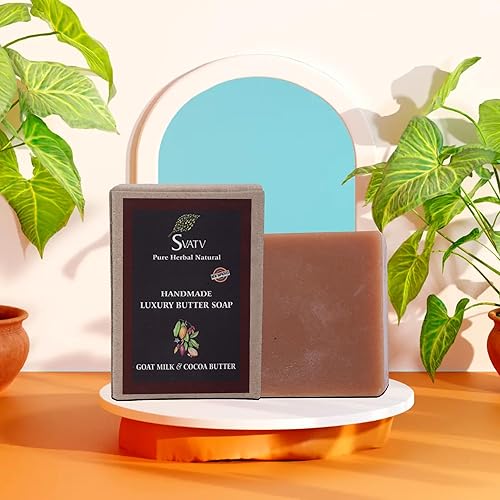 Miniatura 3 de SVATV Jabón hecho a mano con hierbas naturales y calmantes de leche de cabra y manteca de cacao para hombres y mujeres, barra exfoliante, jabón de