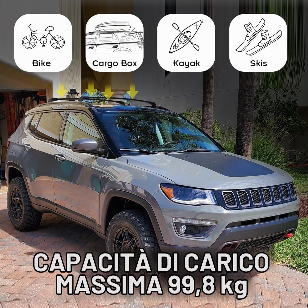 2 Pezzi Auto Barre Trasversali Portapacchi da Tetto per Jeep Compass 2017-2024, Barre Portatutto in Alluminio Bagagli Trasporto Portabagagli Auto Accessories