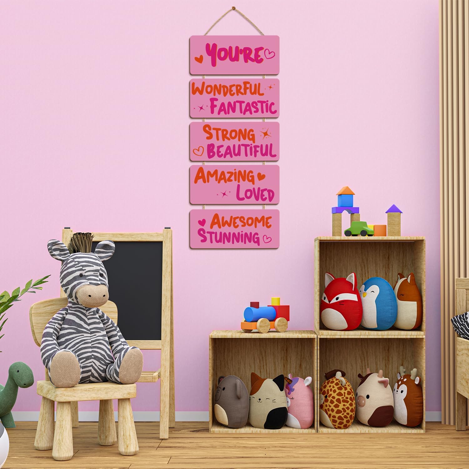 Pink Room Decor Aesthetic, Wooden Hanging Plaque Girls wall Decor Inspirational Girly Wood Wall Art for Kids Teenage Home Bedroom Nursery Classroom Dorm