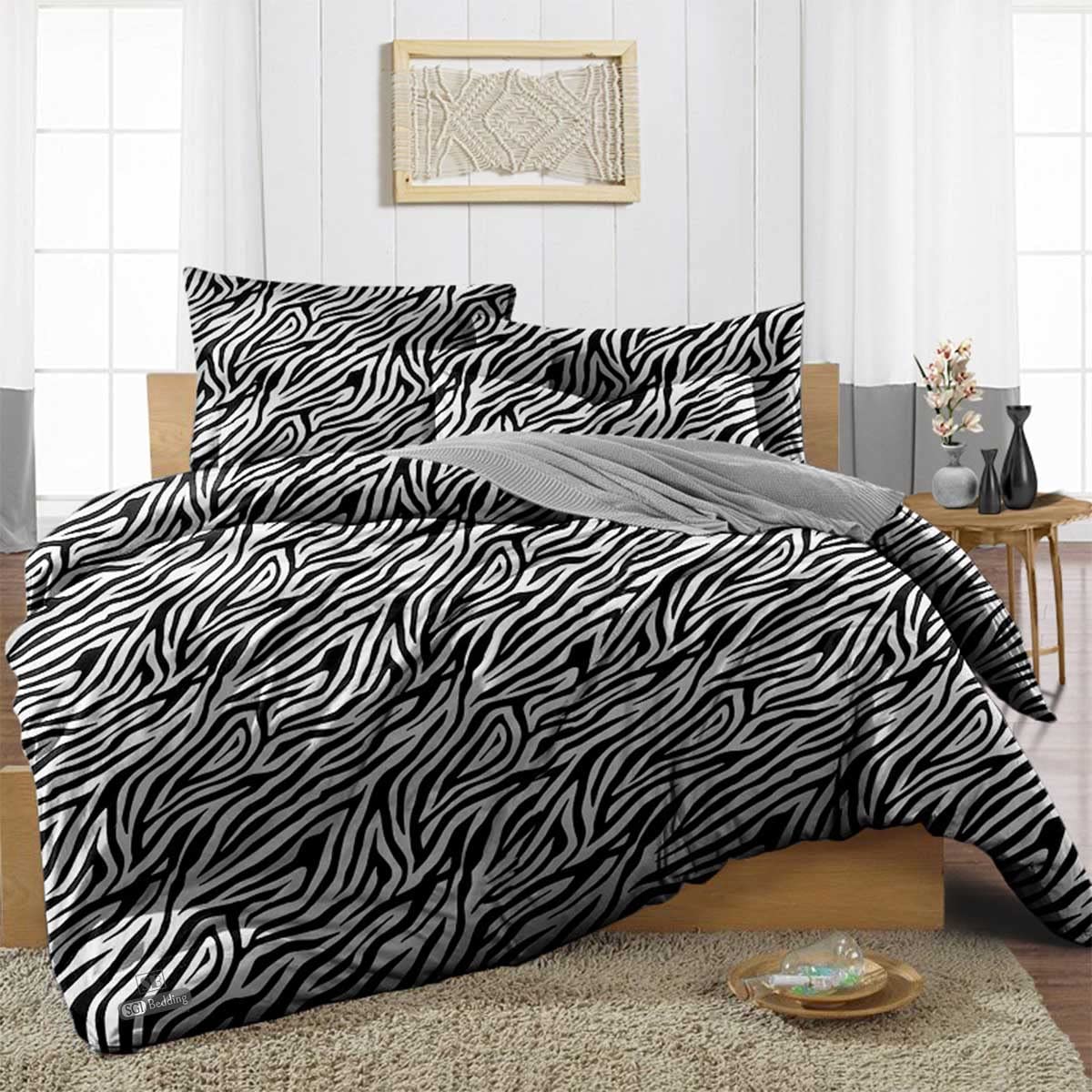 sgi duvet cover with 2 pillowcovers double zebra print solid 300 thread count egyptian cotton soft durable breathable blanket/rajai/kambal/quilt case