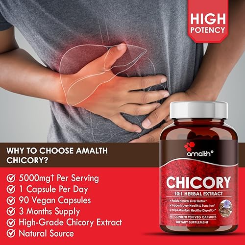 Miniatura 2 de Amalth Suplemento de extracto de raíz de achicoria de 5000 mg de fuerza - 90 cápsulas vegetales - Apoya la digestión, la salud intestinal, el hígado