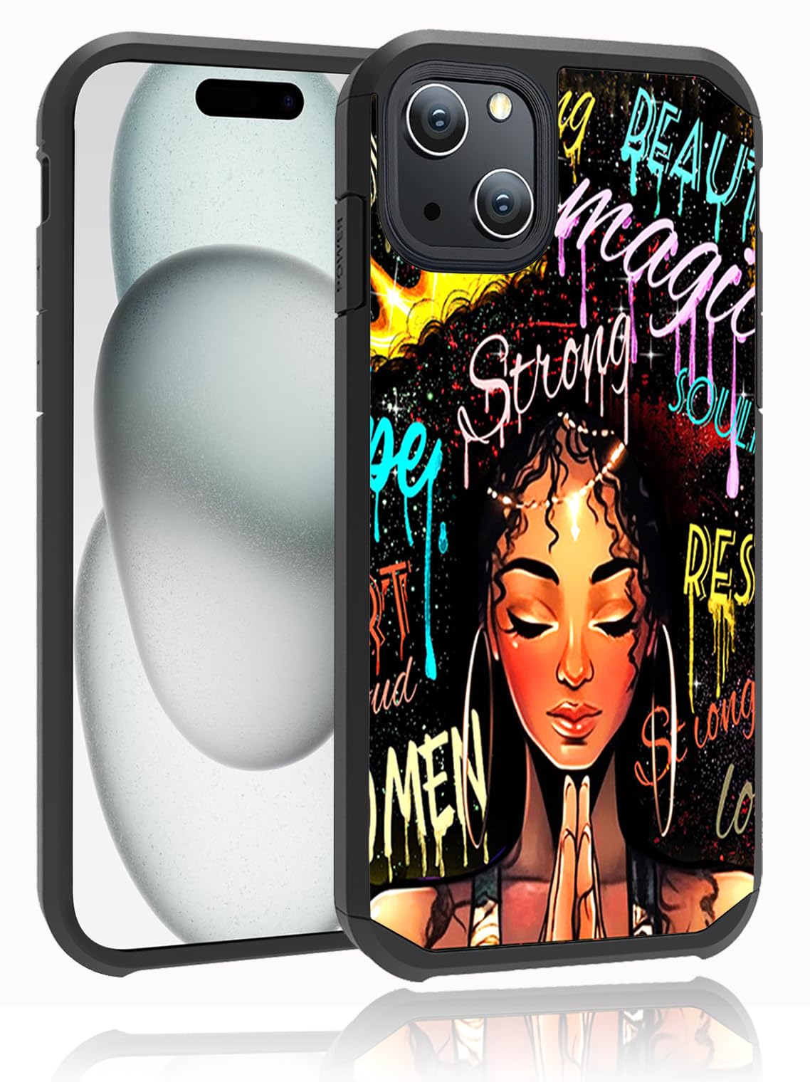 Case for iPhone 15 Plus Case & iPhone 14 Plus ,Shockproof Anti-Scratch Case, Dual Layer Hybrid Sturdy Armor Case for iPhone 15/14 Plus 6.7 inch,African American Women Afro Black Girl With Crown