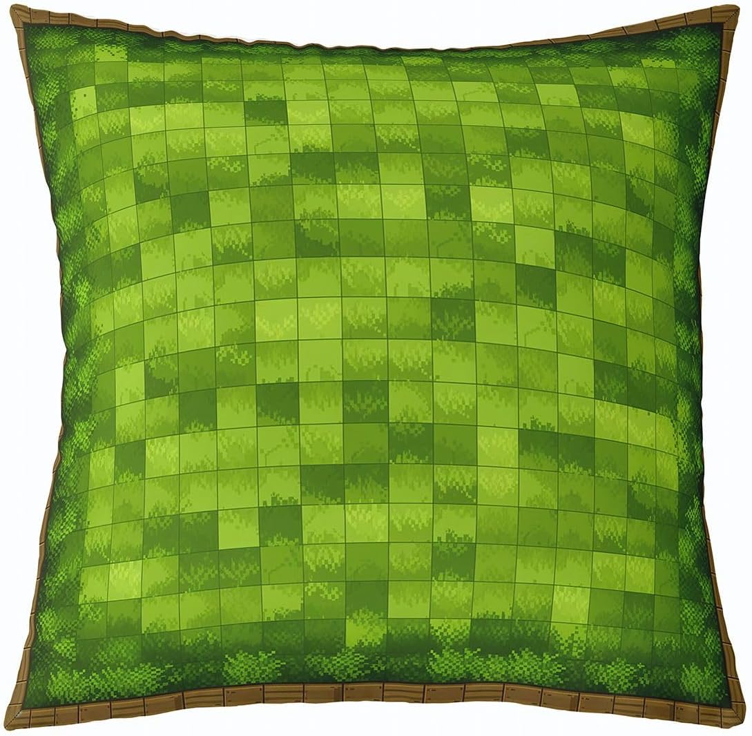 Castle Fairy Pixel Grass Land Throw Pillow Covers Pack of 2,Video Gamer Dual-Sided Print for Kid Boy Teen Adult,Pixelated Block Cushion Cover,Retro Gaming Home Decor,16" Lx16 W No Pillow Insert image 2