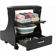 Pedicure Foot Rest, 3-Tier Rolling Pedicure Stool Foot Stand Nail Cart with Wheels & Cushion & Storage Drawer for Beauty Salon Spa Home Use, 176lbs Load Capacity, Black