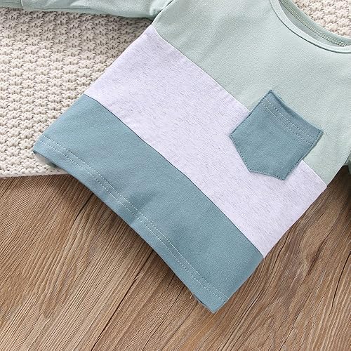 Miniatura 4 de TheFound Ropa de bebé recién nacido de 0 a 5 años, sudadera con bloques de color, con bolsillos en la cintura elástica, 2 piezas, cálido para otoño