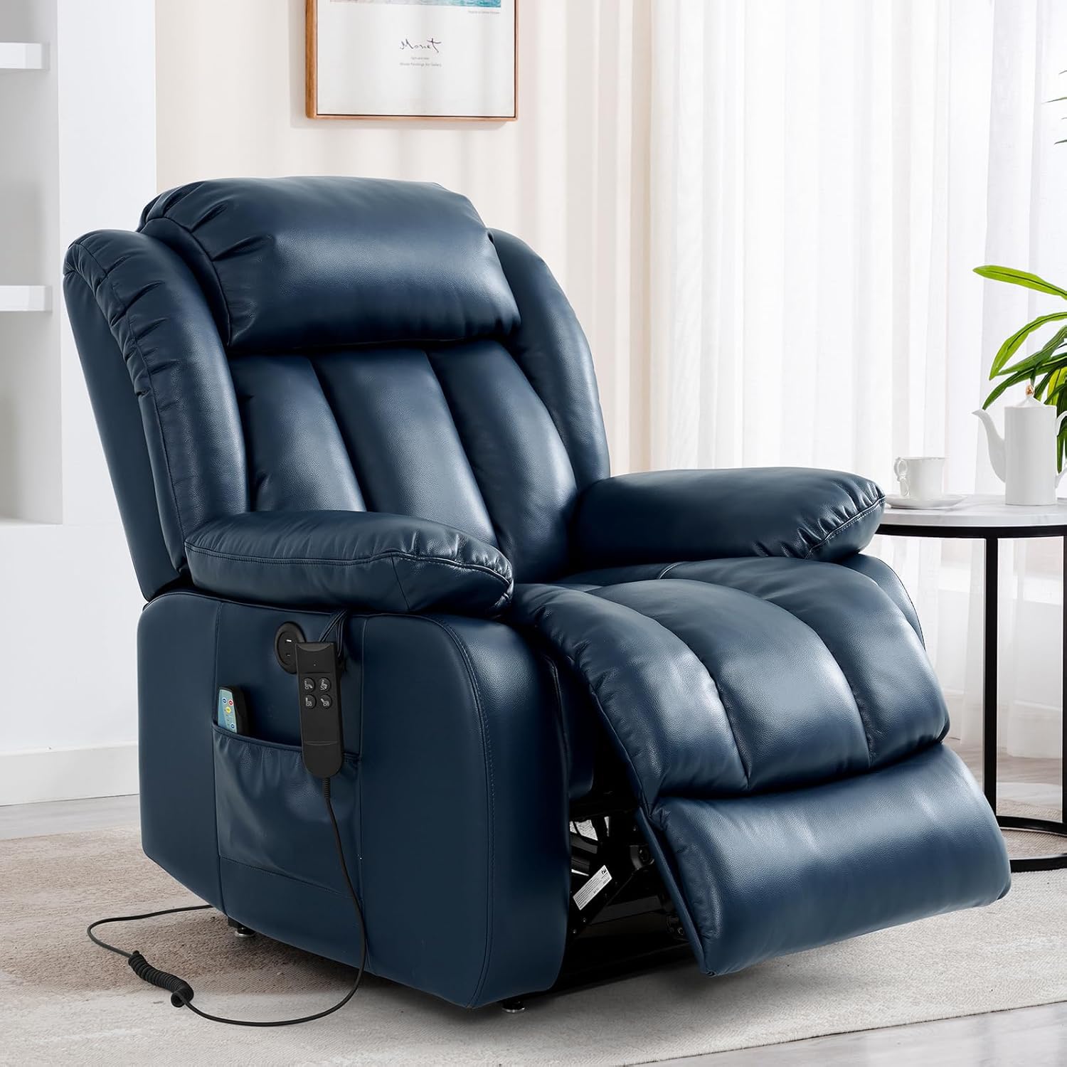 TEKAMON Power Lift Recliner Chair for Elderly with Heat & Massage, Dual Motor Breathable Leather Recliner, Lay Flat Sleeping Chairs with Infinite