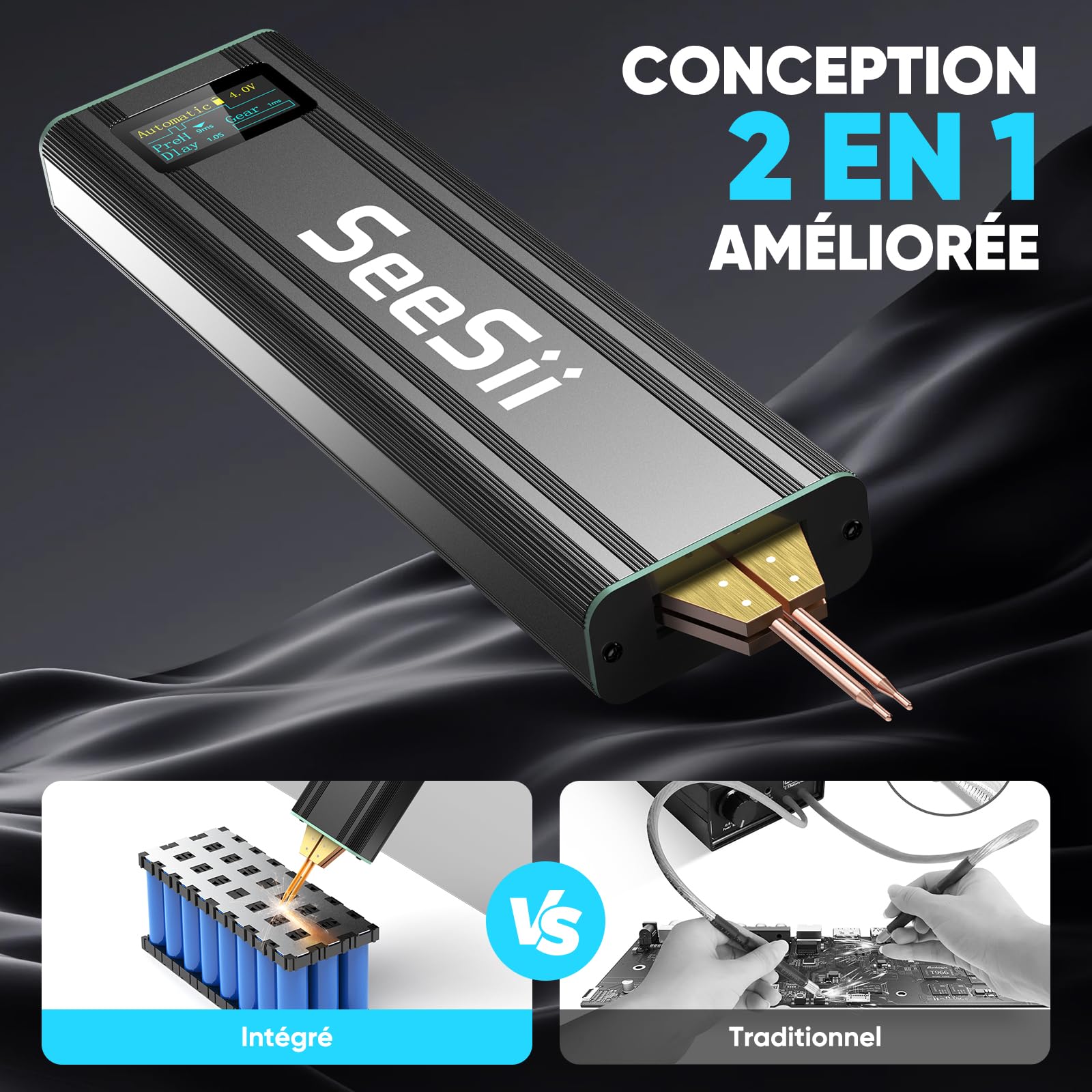 SEESII Soudeur par Points - Soudeuse par Points avec Batterie pour Feuilles de 0,1-0,2 mm Nickel, Fer, Acier Inoxydable (SE-209)