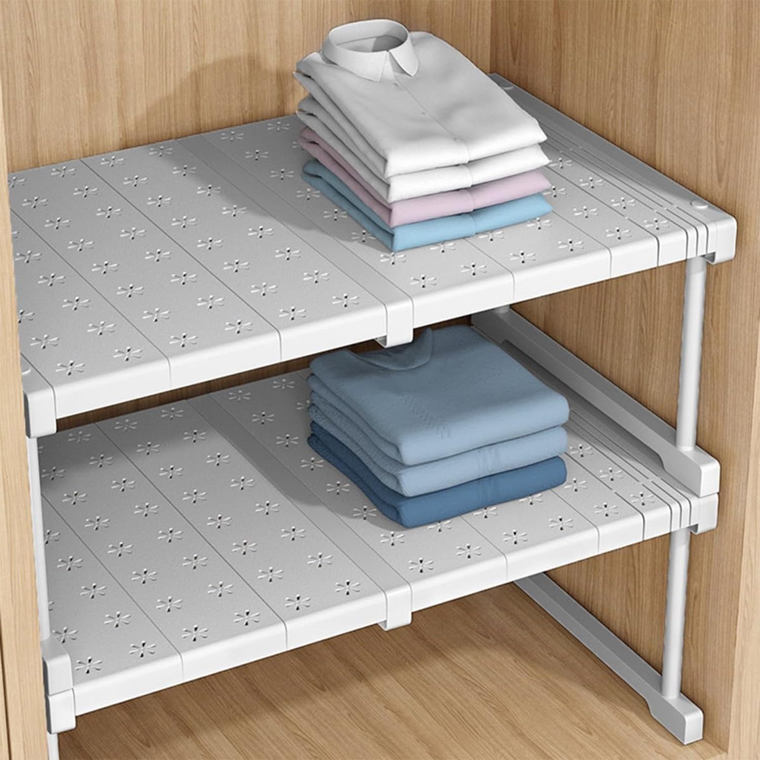 REHOOF Separador De Estantes Expandibles para Armario,Baldas Armario Interior,Organizador De Almacenamiento Armario Resistente,Estante Separador De Tensión para Cocina,Dormitorio W42cm,L67-88×H32cm