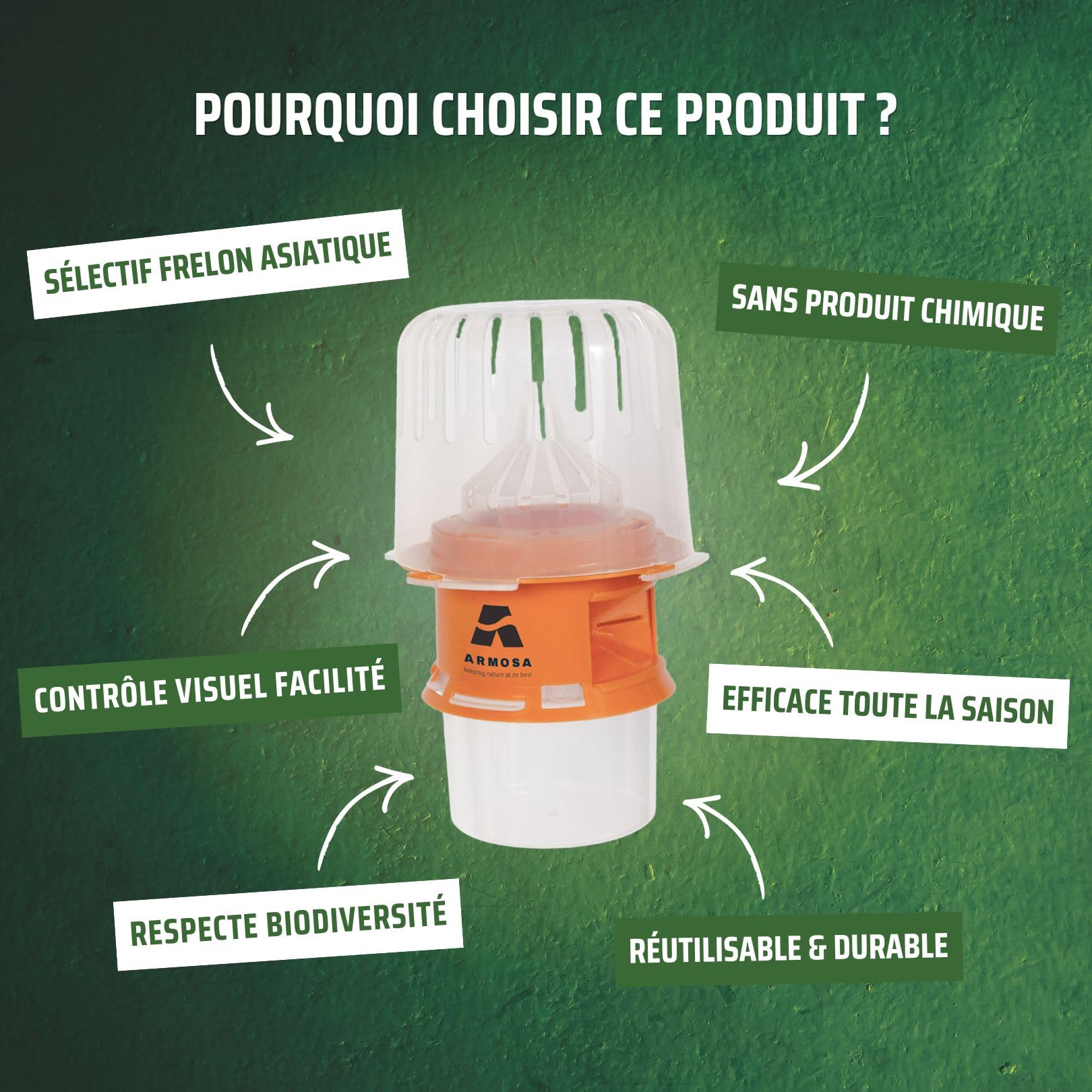 Protecta® Piège à Frelons Asiatique Sélectif - Capture Uniquement Les Frelons Asiatiques – Piège Réutilisable sans Insecticide- Usage Extérieur Jardin & Terrasse (1)