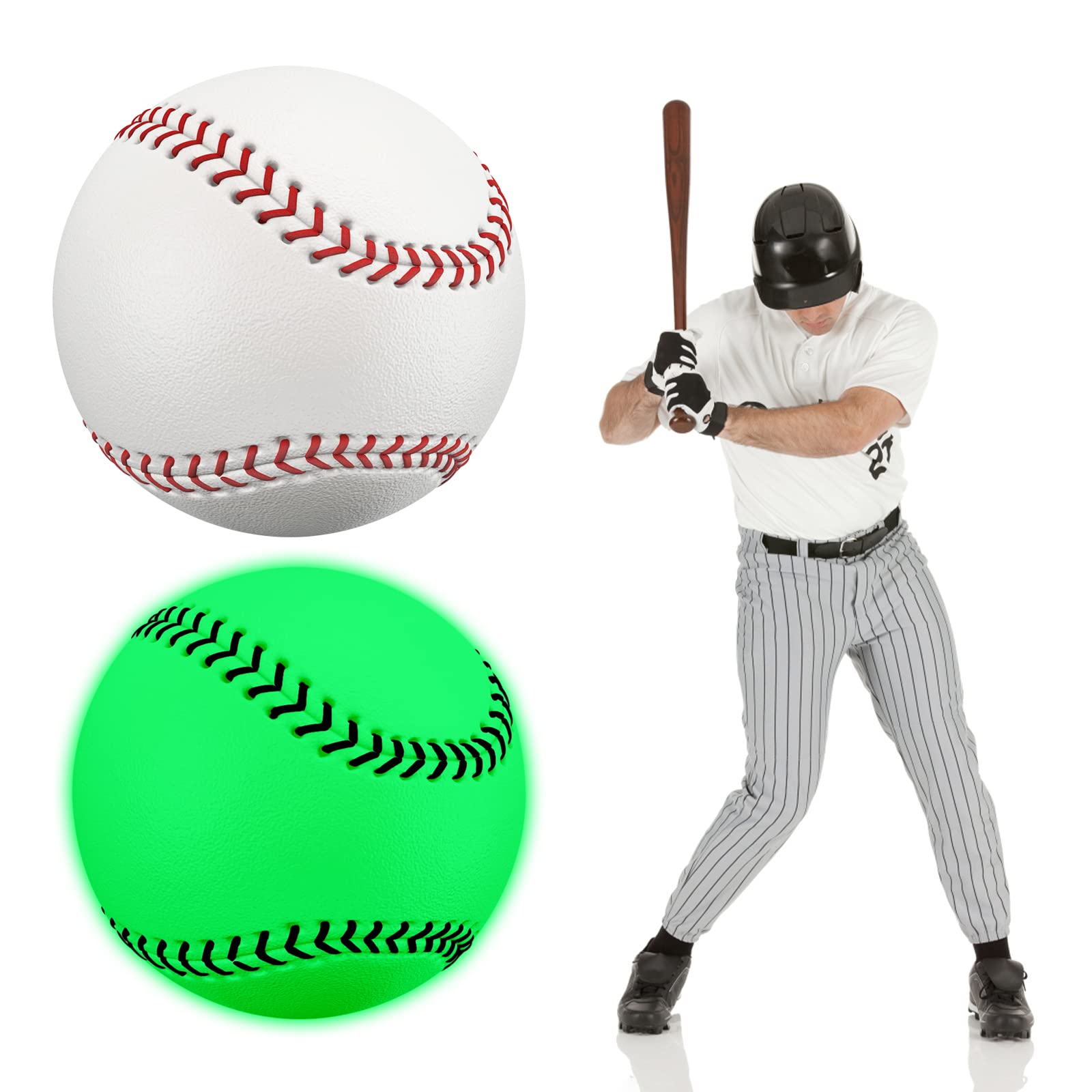 HOMURY Leather Light up Baseball: 2 Pieces Glow in The Dark Baseball White Leather Light up Baseball Glow Ball Gifts Baseball Accessories, 9 inch Light up Baseball for Training Competition Games