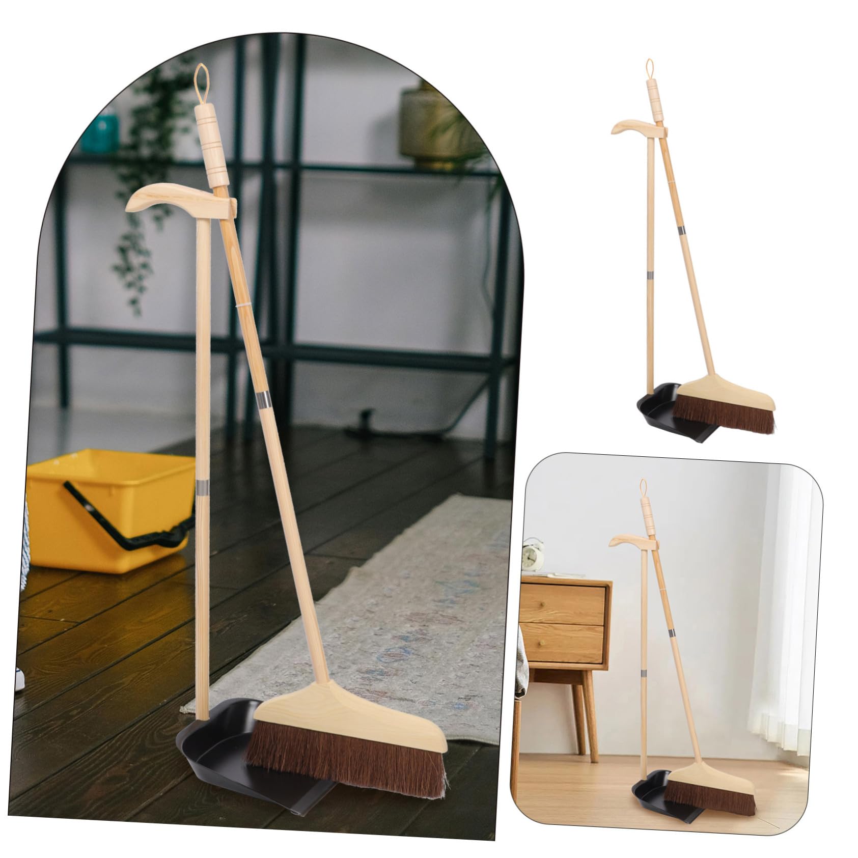 MAGICLULU Besen Und Kehrschaufel Haushalt Edelstahlbesen Mit Langem Stiel Reinigungsbesen Für Boden Kehrbesen Aus Holz Kehrschaufel Hausreinigung
