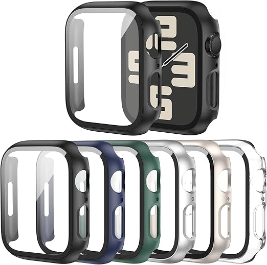 Cuteey 6 Pack Case for Apple Watch 40mm SE Series 6/5/4 with Built-in Tempered Glass Screen Protector, Overall Full Protective Bumper PC Cover for iwatch SE Accessories,40mm A