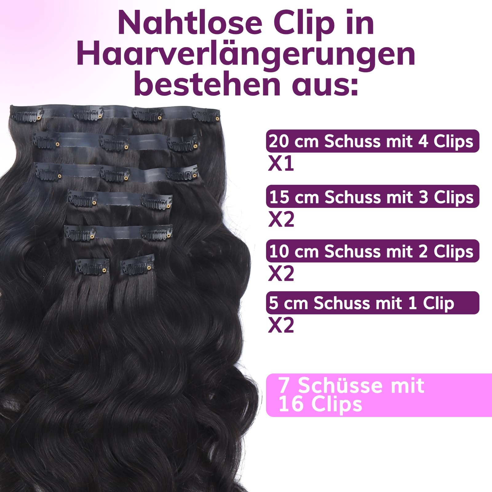 IDN BEAUTY Nahtlose Clip-In-Haarverlängerung Echthaar gewellt 110 g 7 Stück natürliches schwarzes unbehandeltes Echthaar nahtlose Clip-Ins für schwarze Frauen unsichtbarer Rand 35 cm(14 Zoll)