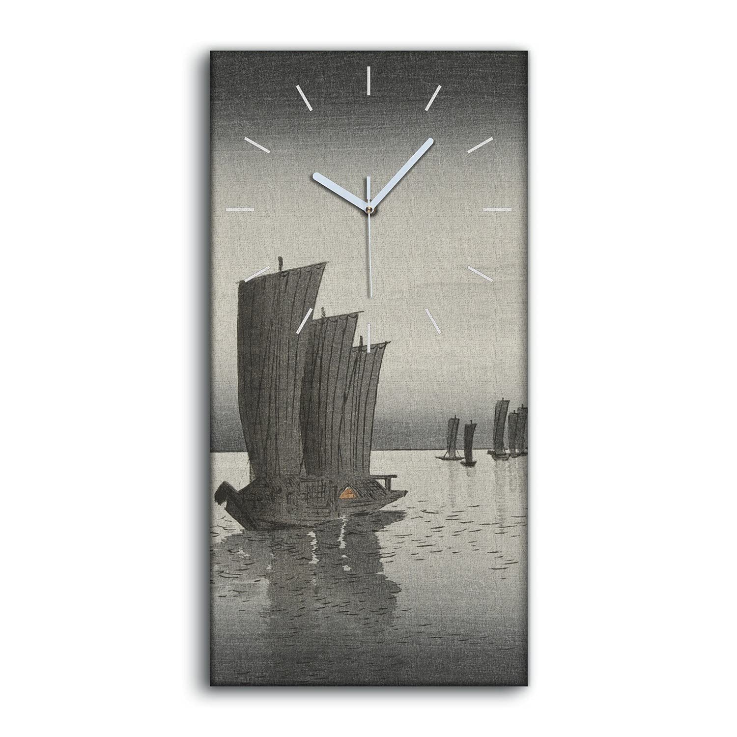 Horloge sur toile 30x60cm asiatique lac et ships pour decoration murale salon