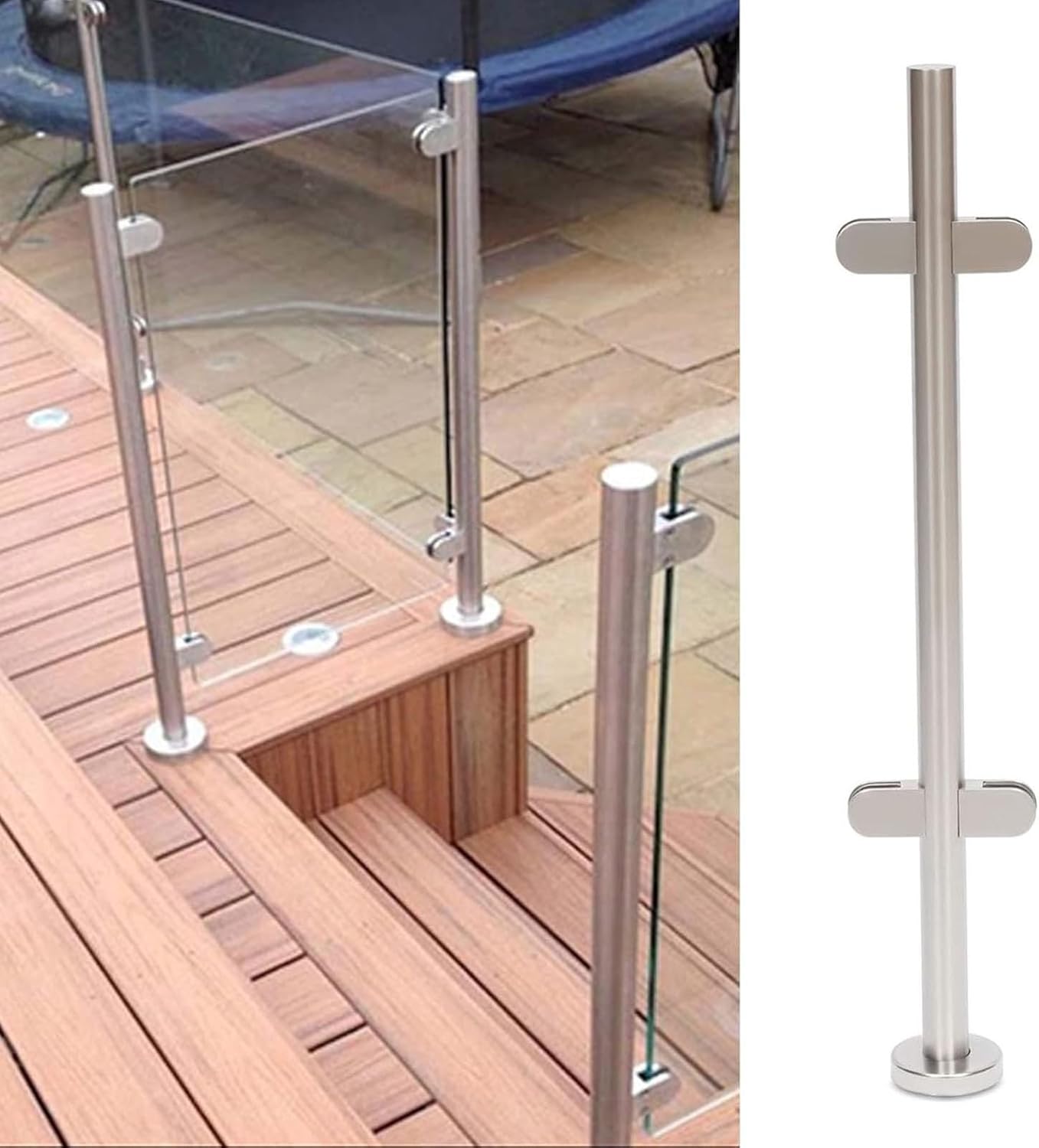Glass Stair Railing Post System Stainless Steel 304 Staircase Handrail Balusters with Glass