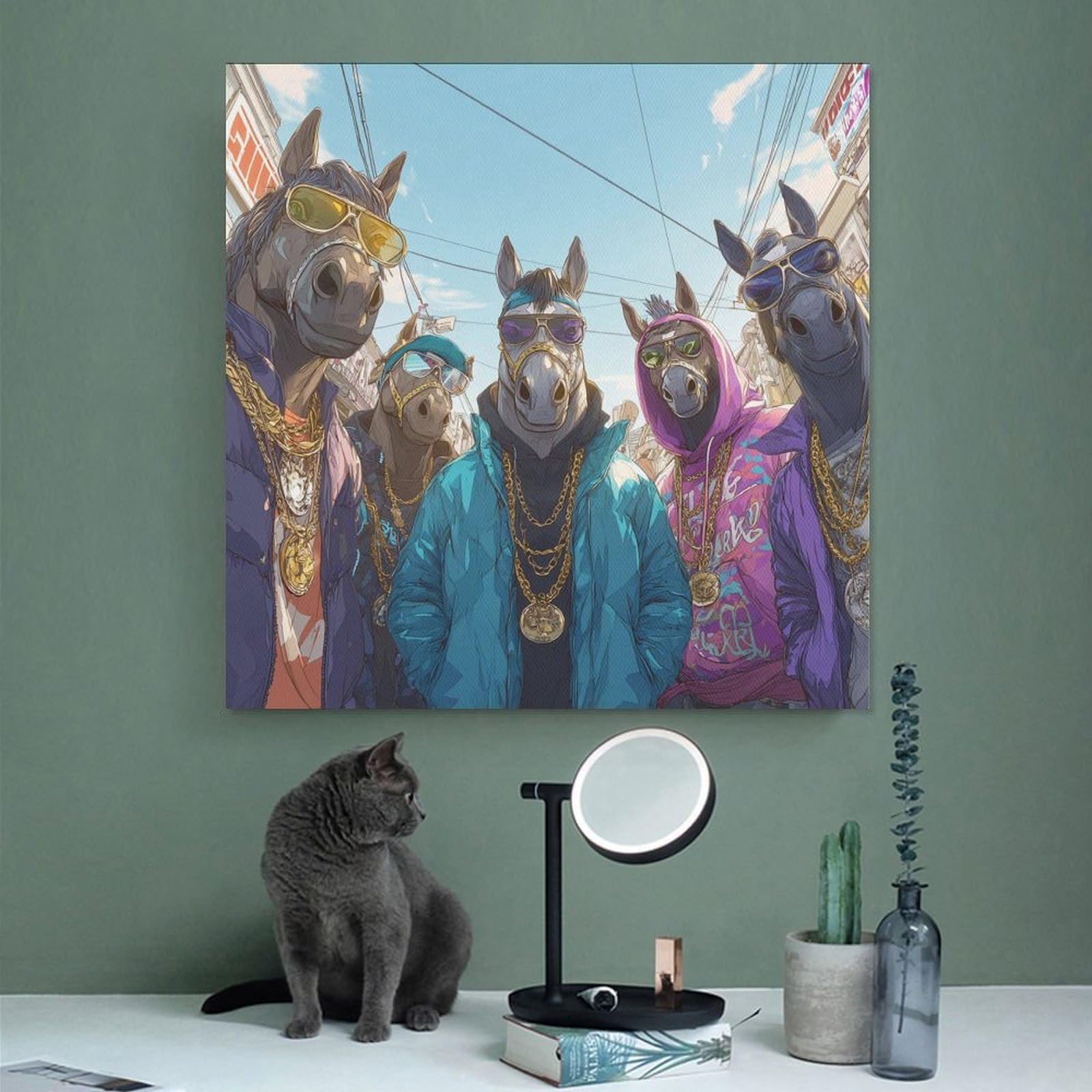 Tela in stile hip hop, ritratto di animali alla moda, arte da parete, poster per camera da letto, decorazione per ufficio, stanza, regalo, 50,8 cm di lunghezza x 50,8 cm di larghezza