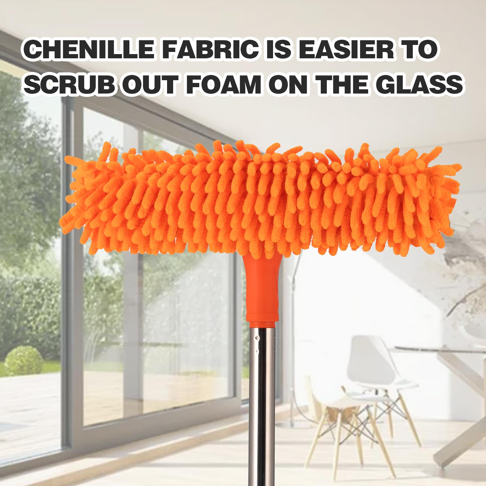 Professional 2 in 1 Squeegee Window Squeegee with 51 inch Long Handle?Chenille Window Eraser for Home,High-Rise Windows,Car Windshield, Mirror