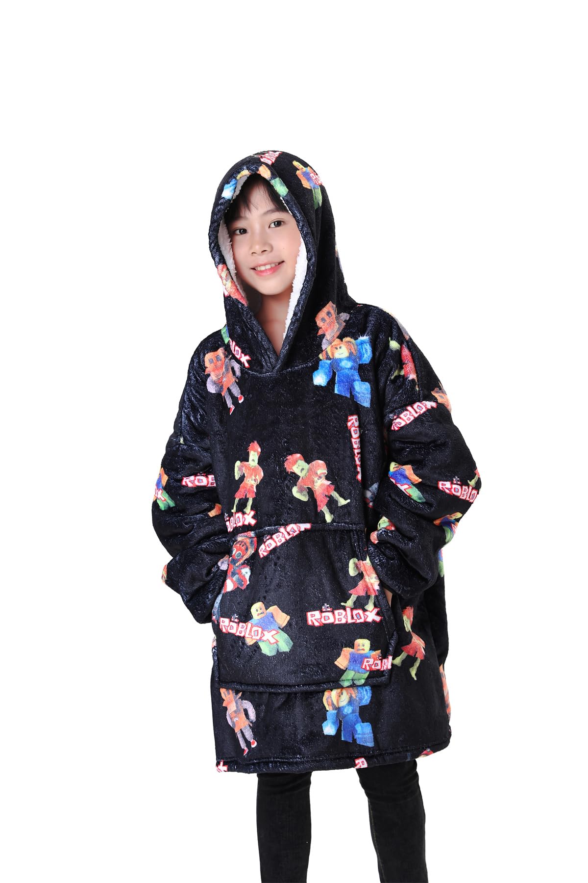 laughZuaiaBoys Rainbow Friends Oversized Hoodie Warm Sherpa Fleece Winter Hooded Sweatshirt 7-13Y