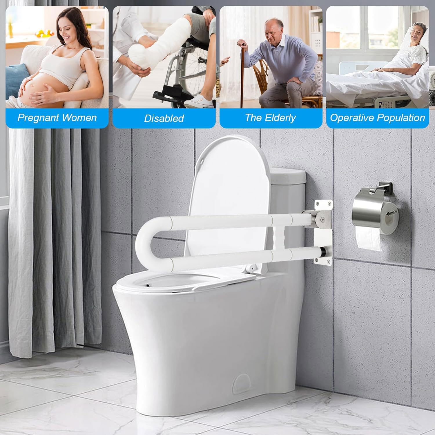 Agarraderas Baño para Mayores WC, Asidero Baño Abatible, Acero Inoxidable Barra Pared Asidero Asa de Seguridad Apoyo Agarrador para Personas Mayores Discapacitadas Minusvalidos Embarazada (1, Y)