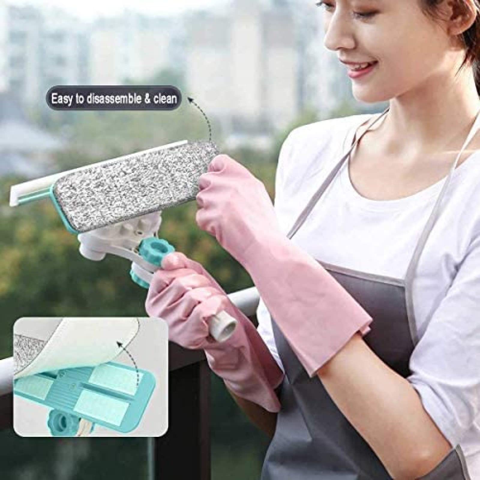 Kit de Limpiador de Ventanas en Forma de U, escurridor de Vidrio, Herramienta de Limpieza, Equipo de Lavado para Ventanas Altas, Vidrio, Interior y Exterior, 2 en 1