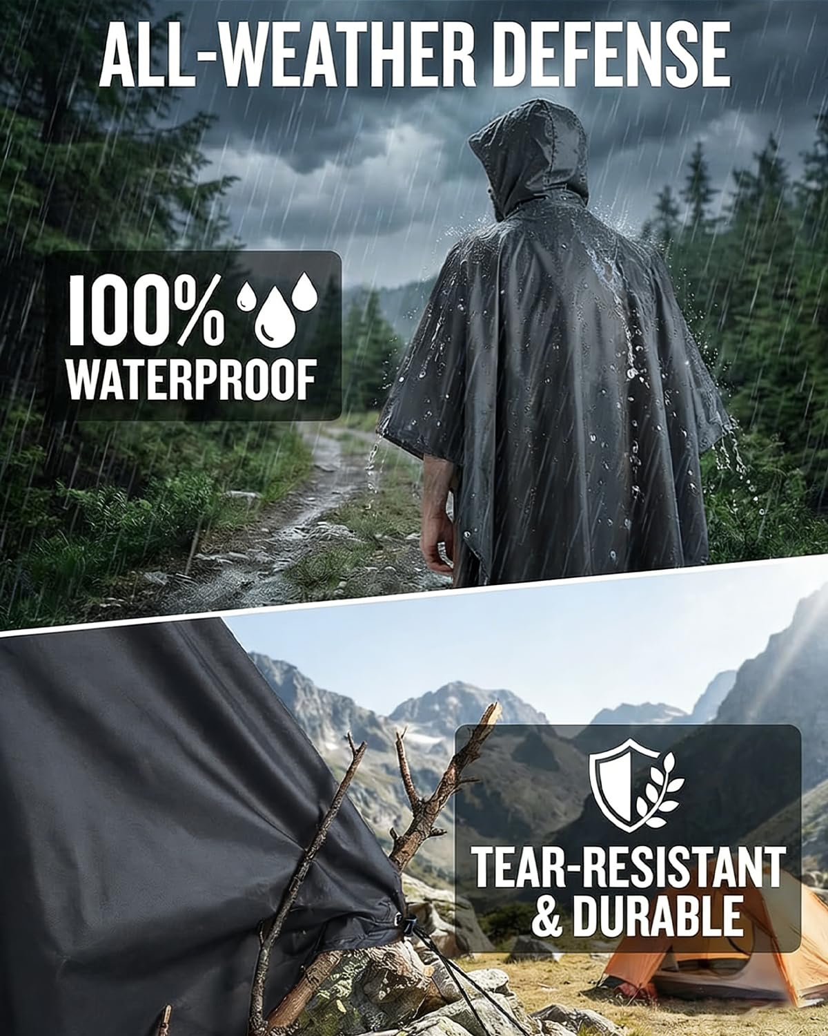 Victoper Poncho imperméable pour adulte, poncho de pluie réutilisable pour adulte, léger, imperméable, pour randonnée, camping, cyclisme, voyage