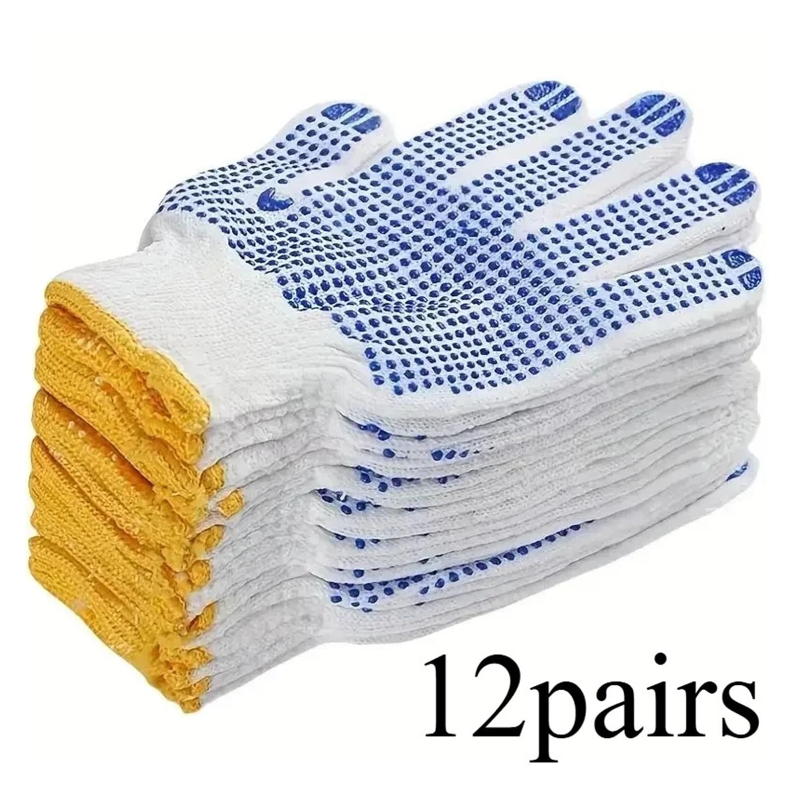 12 Pares, Guantes de Trabajo con Agarre Antideslizante, protección algodón Seguridad Puntos PVC, for Pintor, mecánico, construcción Industrial(12pairs Blue)
