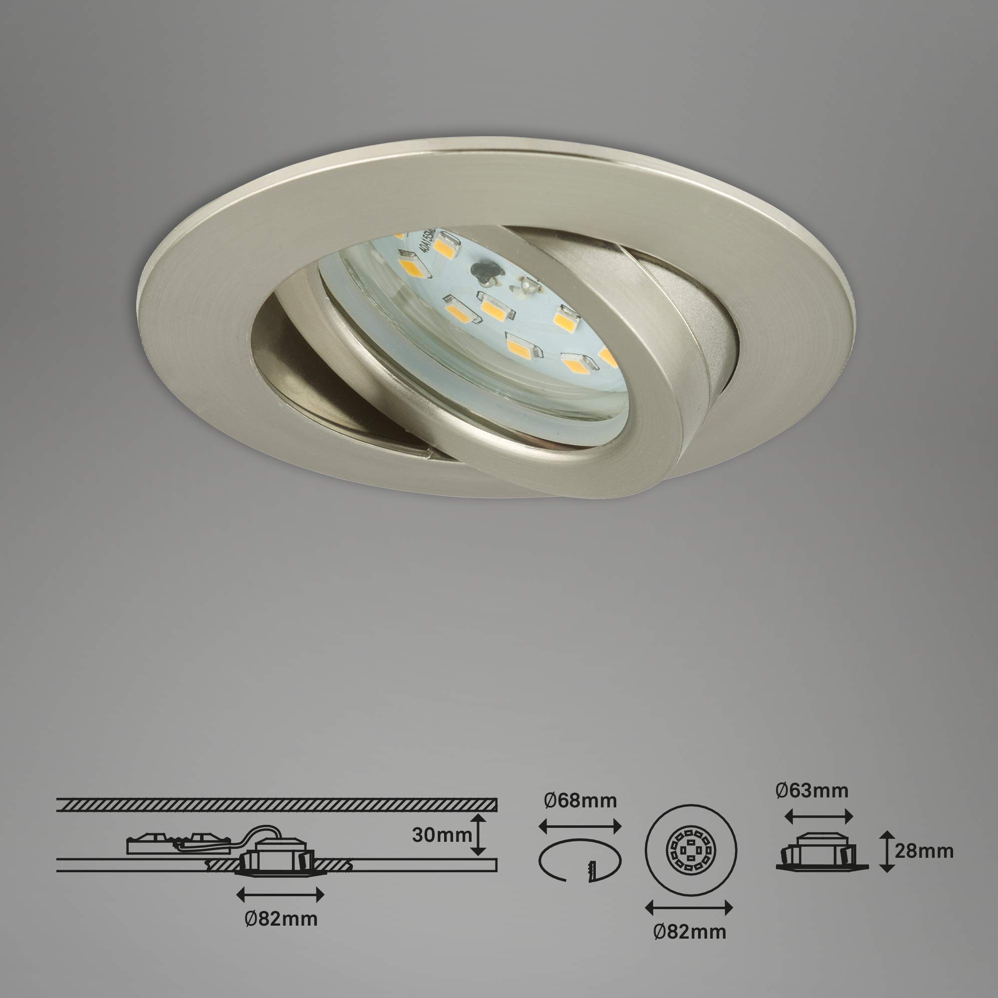 BRILONER LED Einbauleuchten Attach matt-nickel 3er Set Deckenspot Lampen