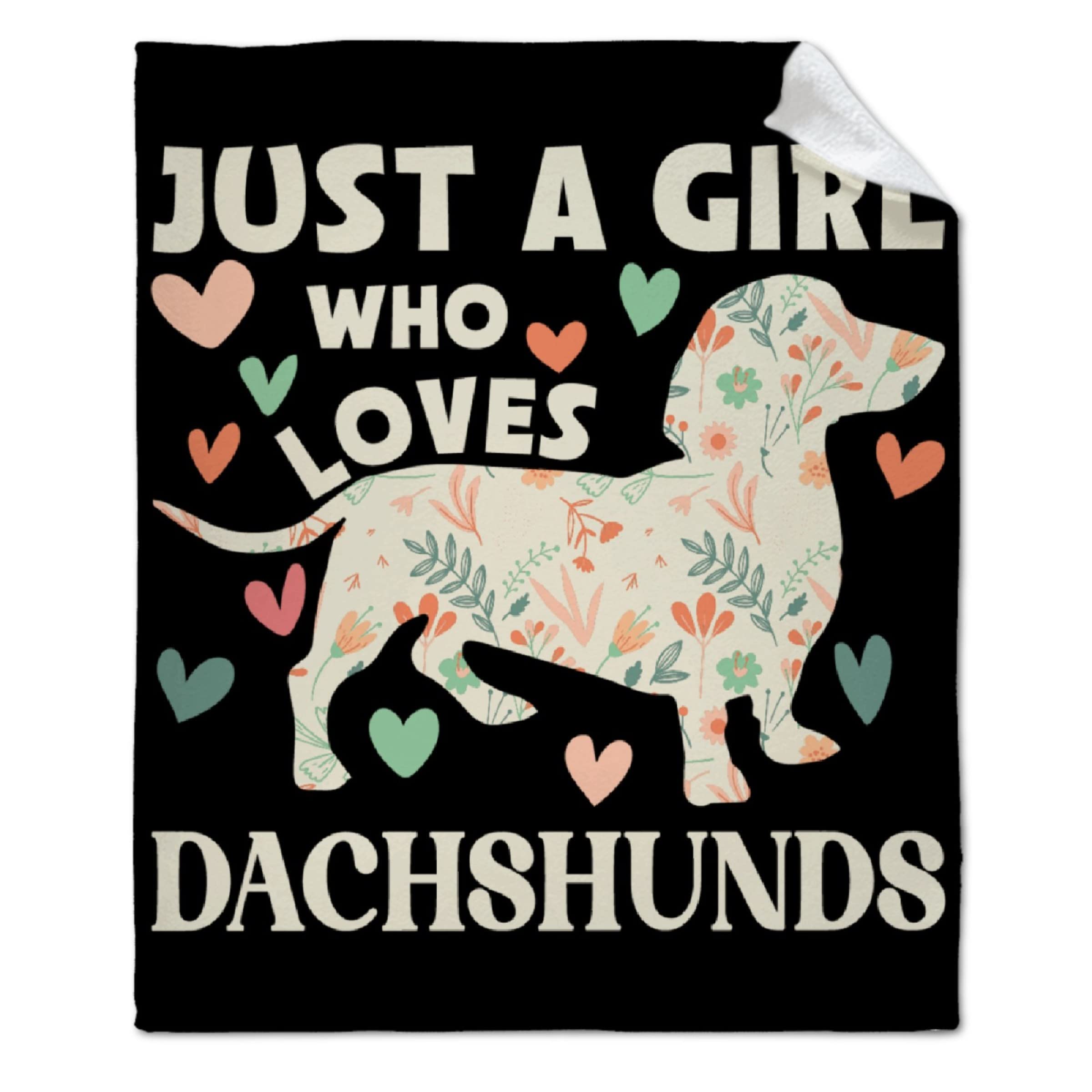 ARTBLANKET Just A Girl Who Loves Dachshunds Flower Throw Blanket Fannel Fleece Super Soft Funny Blanket Travel Throw Blanket for Bed Couch Sofa 60x50 in for Teen Car