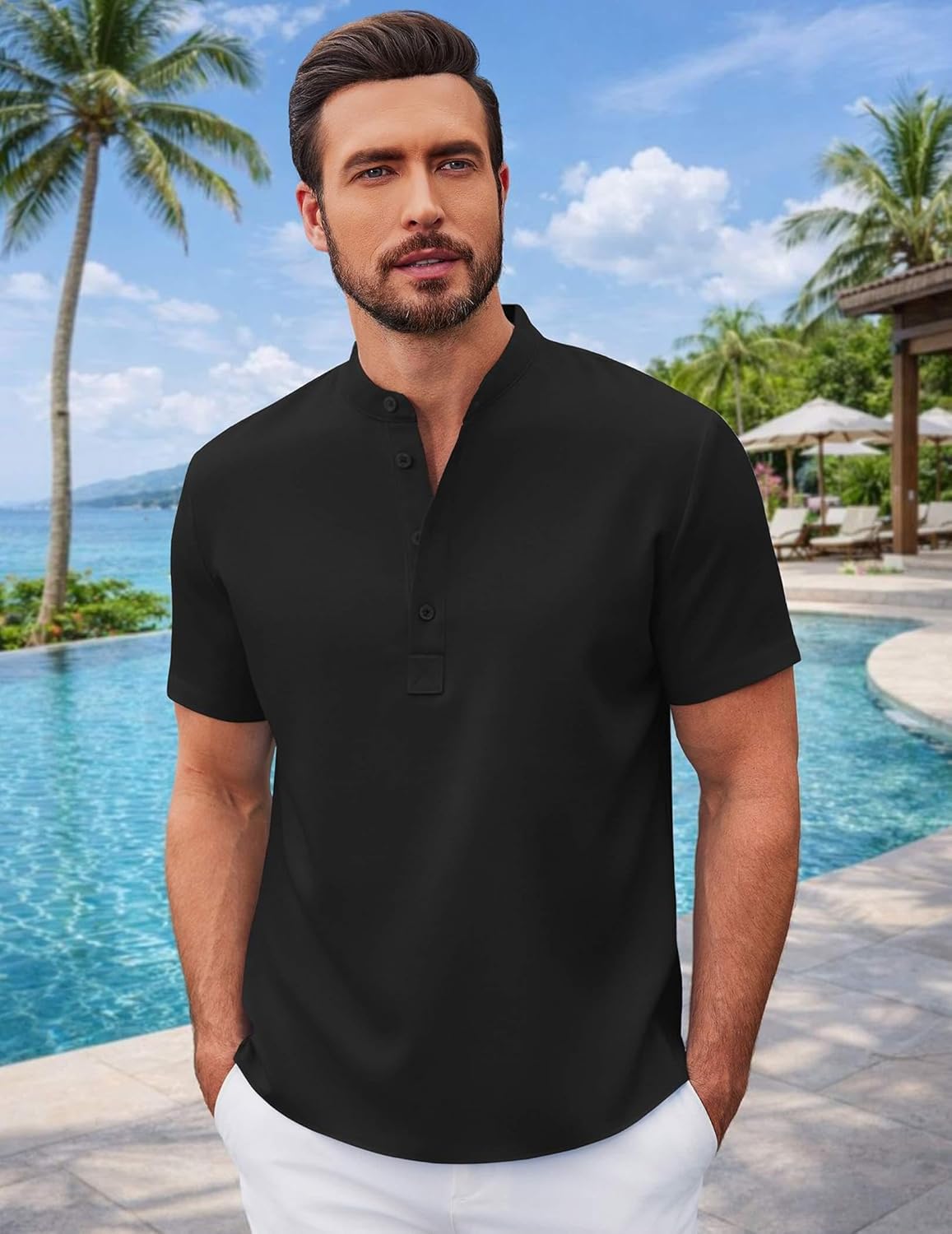 COOFANDY Henley Shirts for Men Short Sleeve Shirts Casual Mens Summer Beach Shirt - Image 3