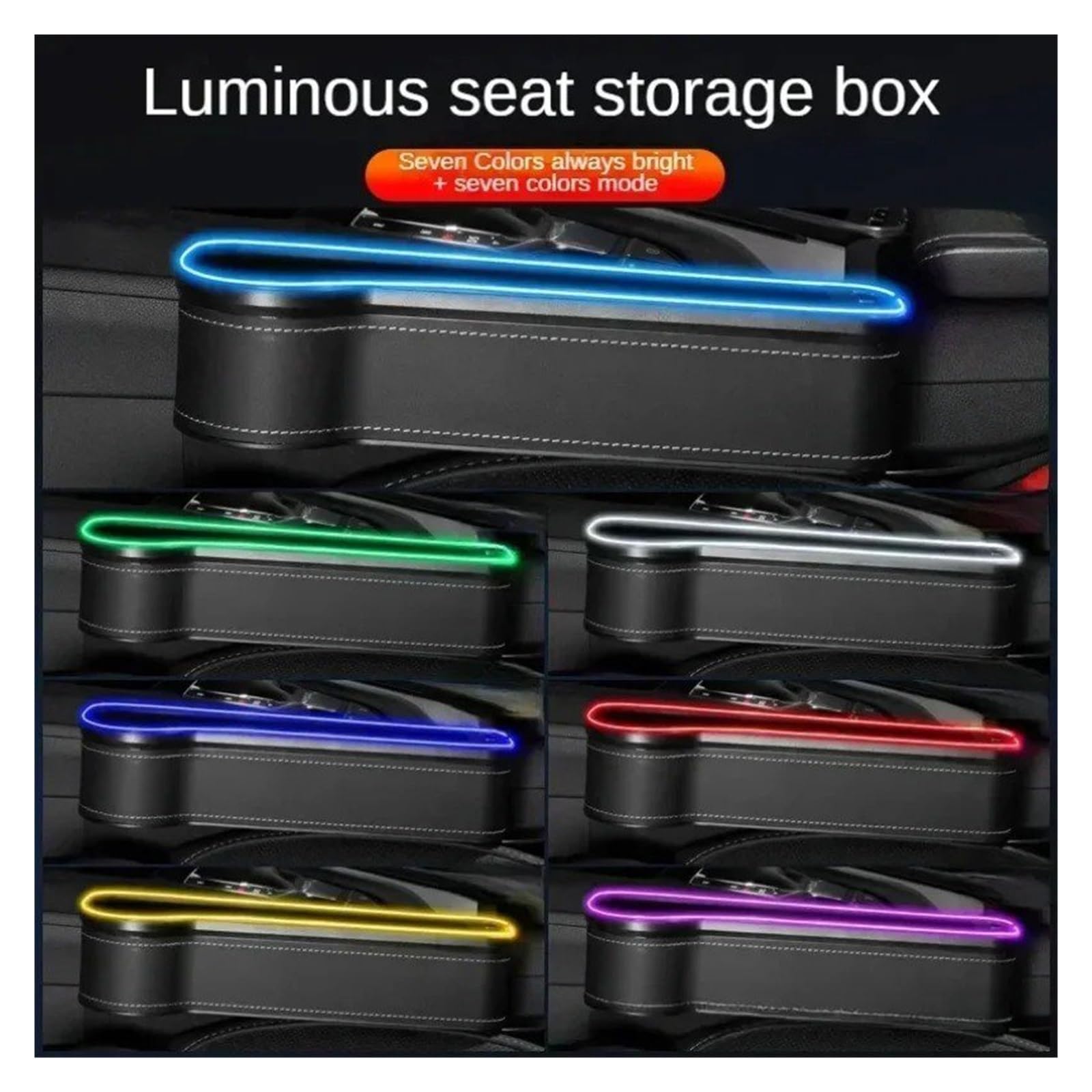 Expansor De Portavasos Caja De Almacenamiento para El Hueco del Asiento del Coche con 2 Cargadores USB Y Luz LED Soporte para Bebidas(Black A)