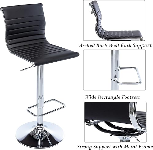 Miniatura 70 de Taburetes de bar ajustables de piel sintética, taburete de bar negro y dorado con respaldo, moderno taburete giratorio de altura de mostrador para