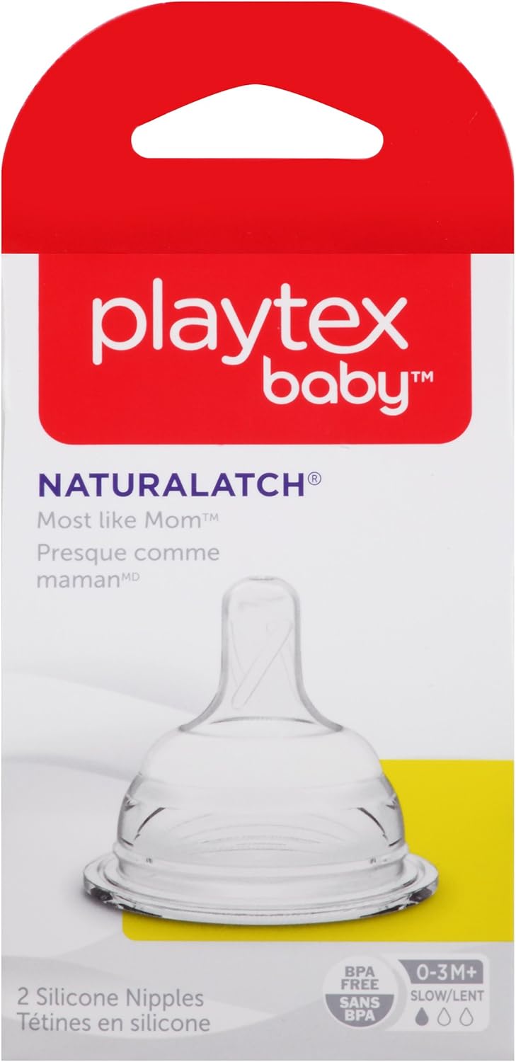 Playtex Baby Naturalatch Most like Mom Silicone Baby Bottle Nipples, Slow Flow, Pack of 2