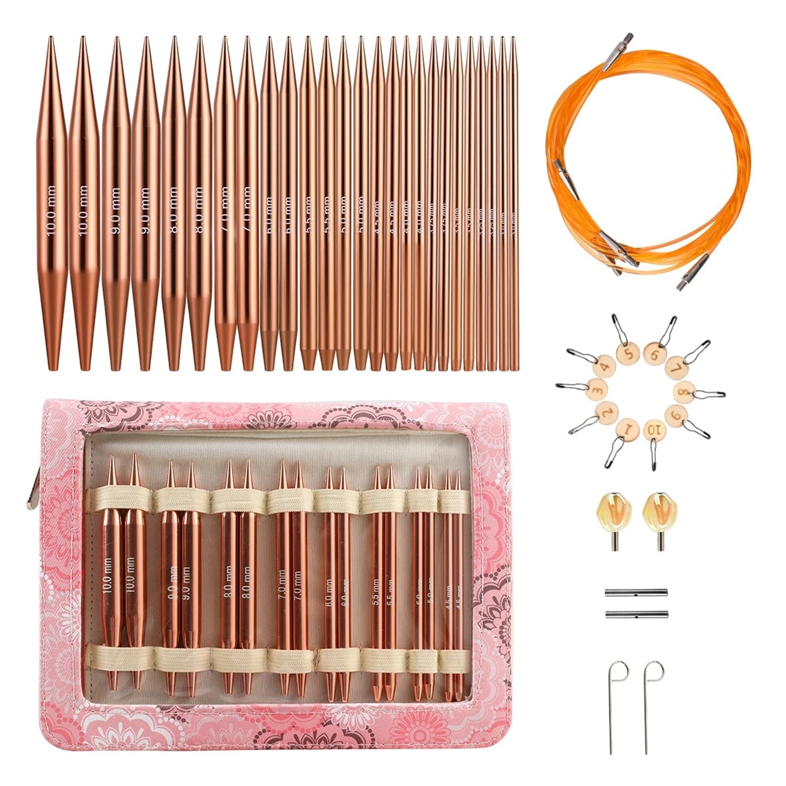 Knitting Needles Interchangeable Circular Knitting Needles Sets 26PCS Crchet Pink Color Bag Sewing Tool Accessories