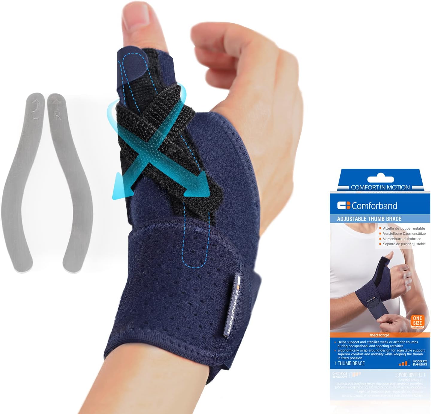 Comforband Adjustable Thumb Brace with Strap – CMC MCP Joint Thumb Spica Splint for Pain Relief, Arthritis, Tendonitis, De Quervains Tendosynovitis, Sprains, Skier's Thumb, Trigger Thumb Immobilizer –