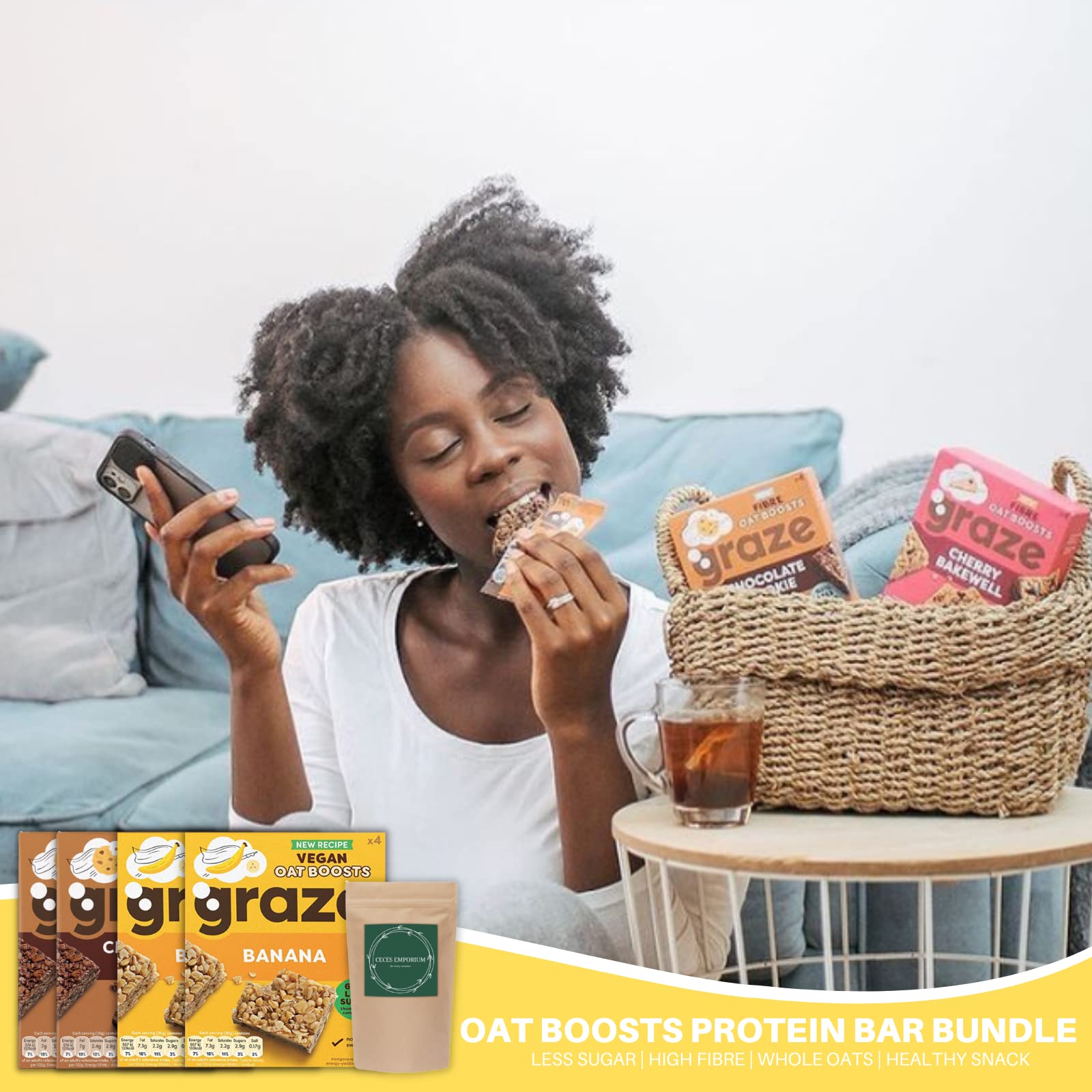 Graze Protein Barres d'avoine – Snacks sains, avoine entière, saveurs naturelles, riche en fibres, moins de sucre (16 collations – 4 paquets de 4 x 30 g)