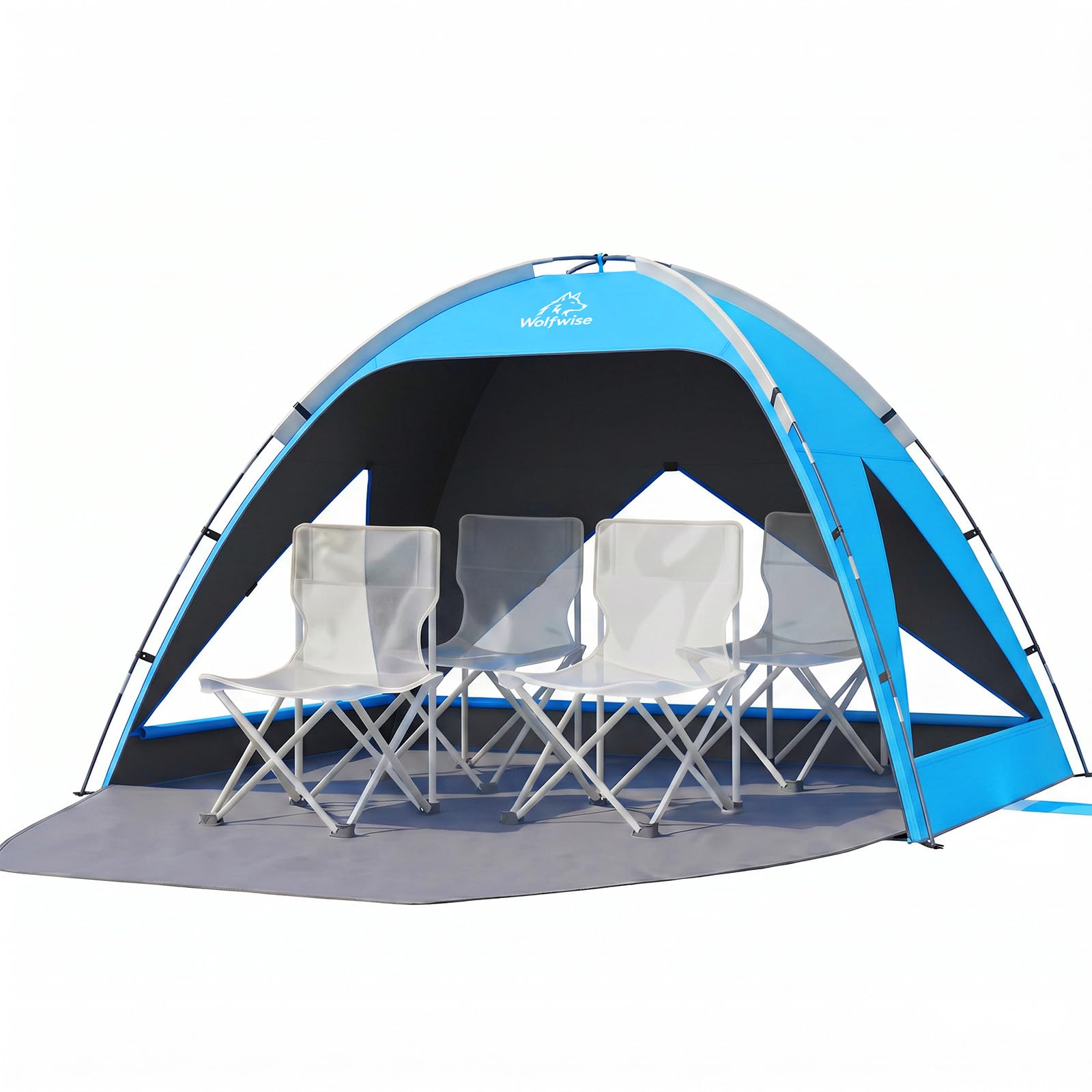Wolfwise Large Beach Tent Sun Shelter for 3-4 Person, UPF 50+ UV Protection Beach Shade Tent, Portable and Easy Setup with Privacy & Ventilation Window, 95 ″x65″x55″, Black Coating