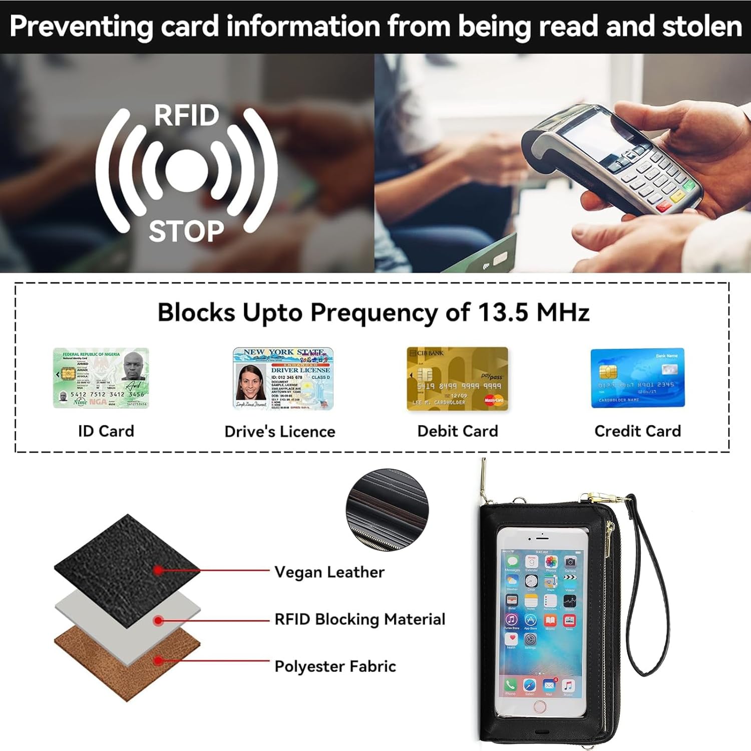 Small Cell Phone Crossbody Bag Purse for Women PU Leather Wallet Purse Crossbody Bags for Women Travel Wallet Touch Screen - Image 7