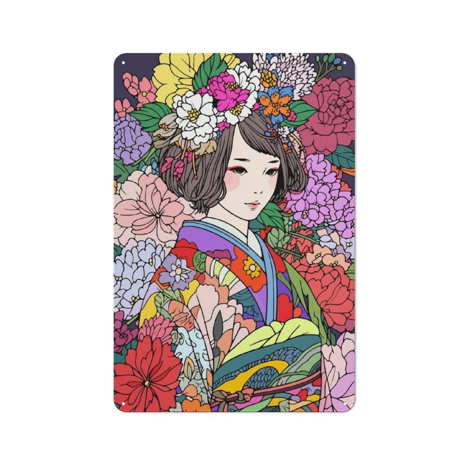 Junmoney Kimono Ukiyoe Zen Pop Art Vintage-Inspired Tin Sign 30X20cm For Garage Or Workshop, For Garage, Workshop And Man Cave Decoration
