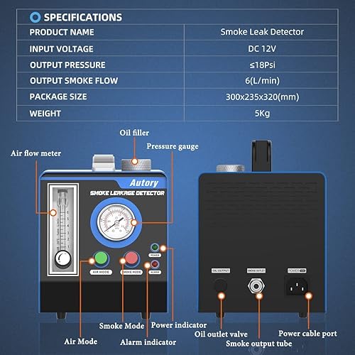 Miniatura 6 de Detector de fugas de máquina de humo automotriz 12V DC EVAP máquina de humo probador de fugas con bomba de aire incorporada modo doble, medidor de