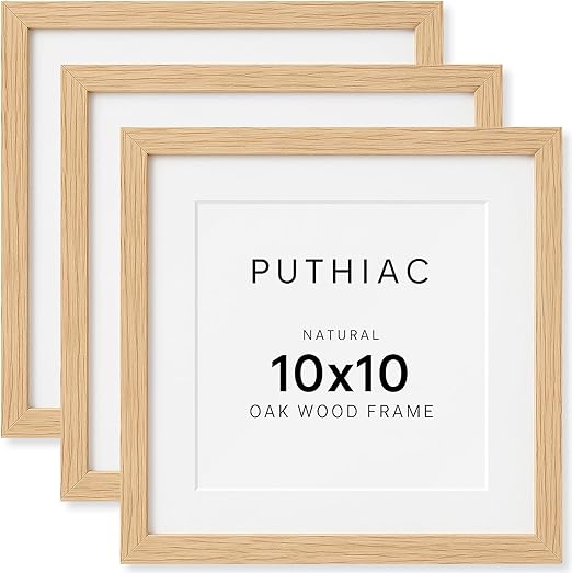 10x10 Oak Wood Picture Frame - Minimalist 10x10 Poster Frame, 10"x10" Frame Wood, Natural Solid Wooden Picture Frames for Wall Art Photo and Prints(3 Pack, Beige)