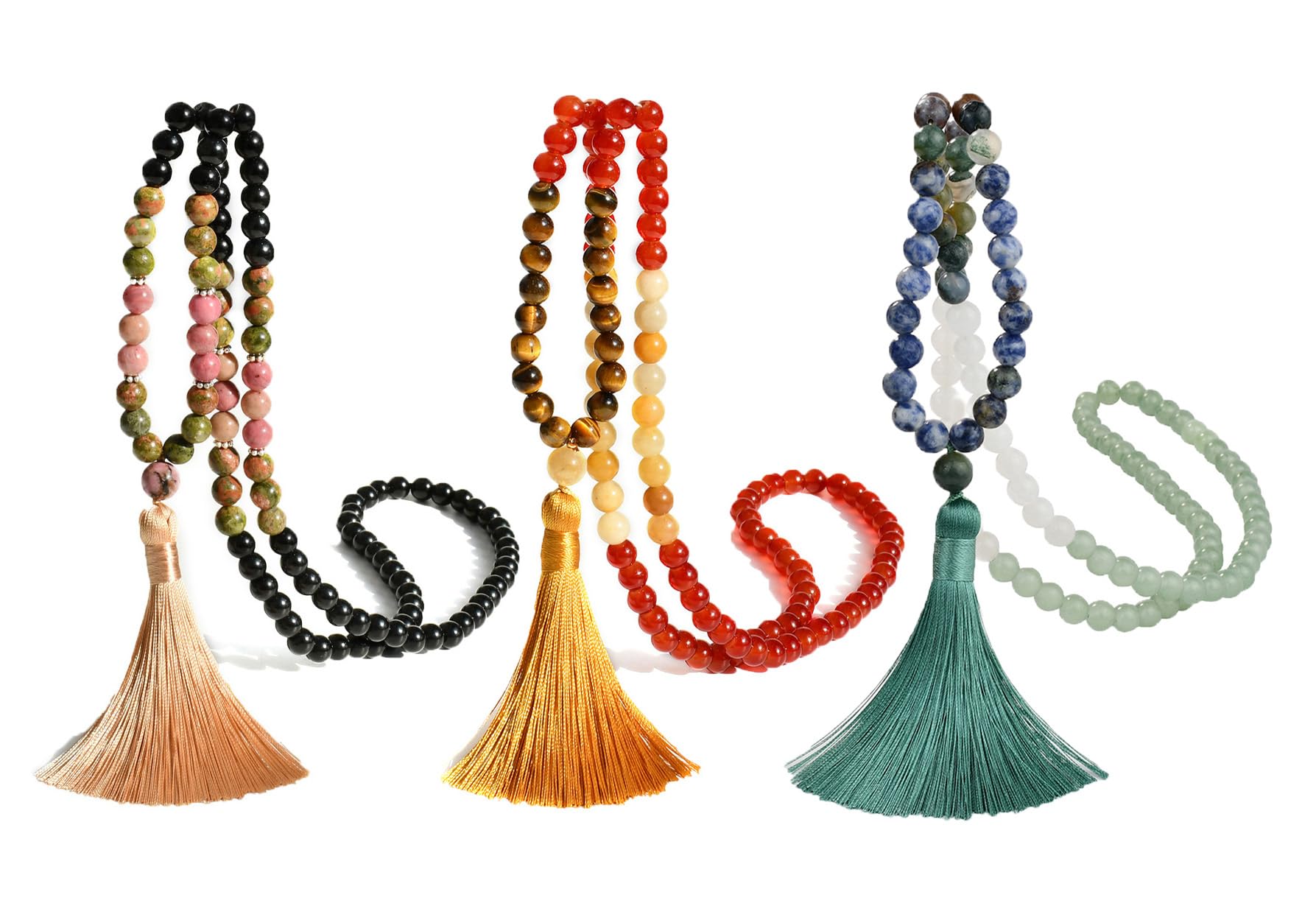 Collar de borla 1/2/3 piezas Mala cadena 108 perlas cadena Bohemia Beads cadena suéter cadena budismo cadena ágata joyas piedra natural cadena cadena para hombres mujeres yoga Reiki Chakra