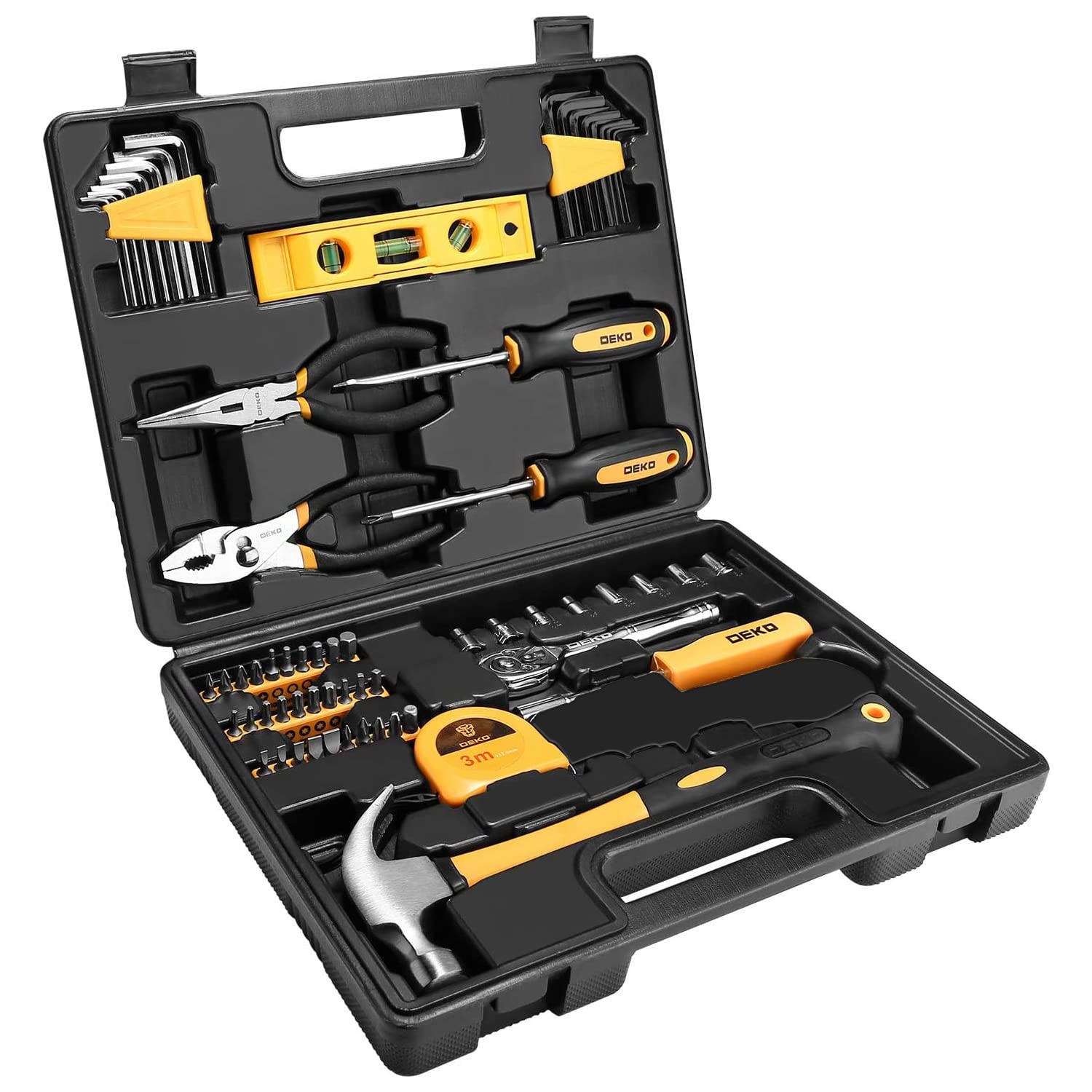 DEKO Tool Set, 65-Piece Tool Kit Household Hand Basic with Plastic Toolbox Storage Case for DIY, Home and Equipment Maintenance