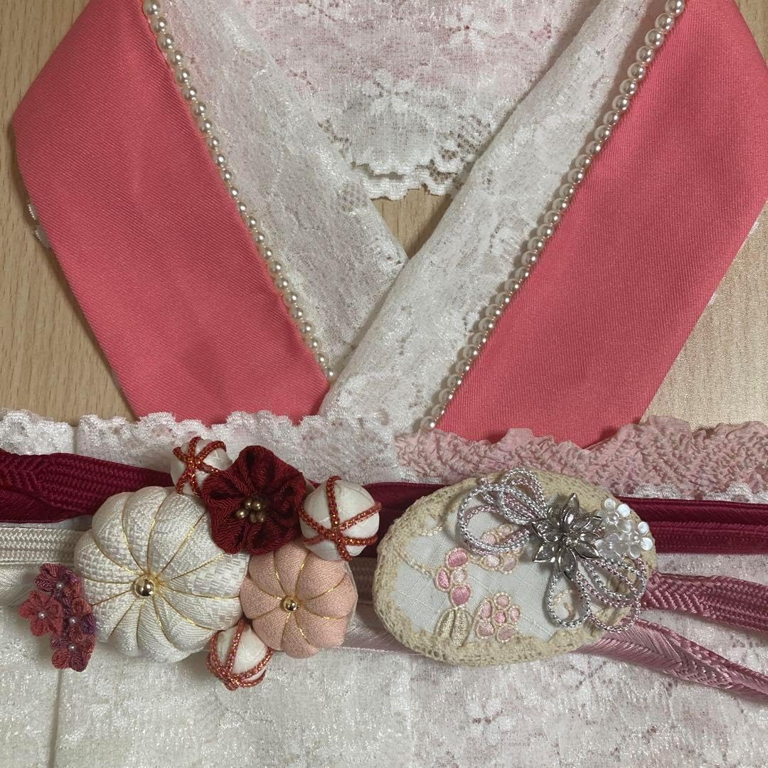 レース帯揚げ・パール付き重ね襟・帯締め・レース半衿・帯飾りセット