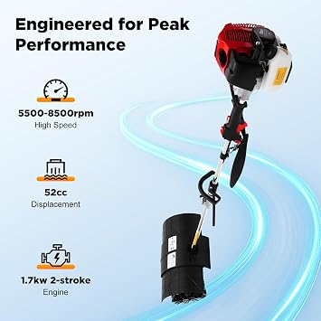 Bepritm 52CC Gas Power Broom, 1.25kw Grass Handheld Sweeper Power Broom, 2-Stroke Lawn Sweepers Gasoline Powers Brooms with a Blower Artificial Turf Lawns Driveway Cleaning Tool